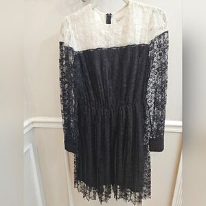 Mikael Aghal Elegant Black and White Lace Dress